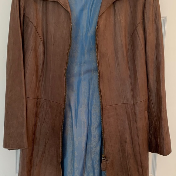 Coat, leather light tan brown, double lining cloth - Picture 2 of 13